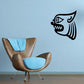 Aztec cat decal, black stylized cat head with striped ear and whisker details