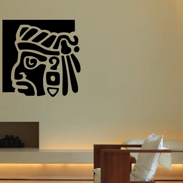 Aztec-style face decal with bold line art and geometric details