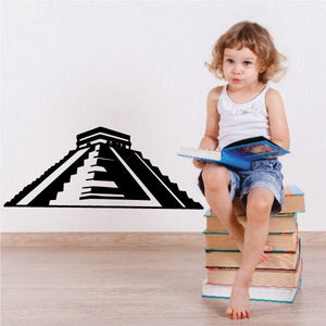 Aztec pyramid wall decal with black geometric stepped design