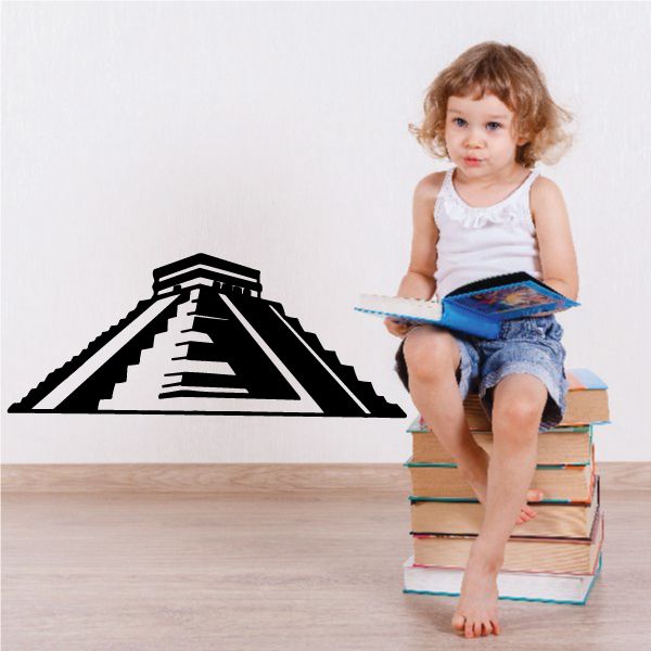 Aztec pyramid wall decal with black geometric stepped design