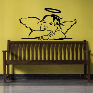 Angel with halo wall decal with folded arms