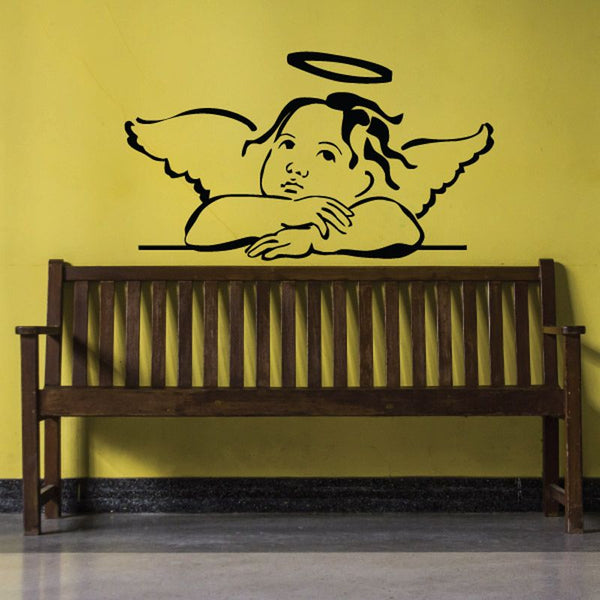 Angel with halo wall decal with folded arms