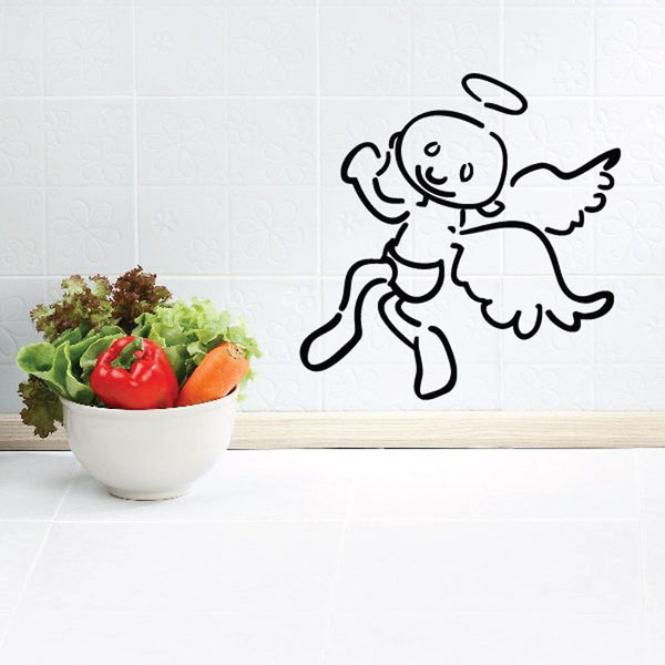 Baby angel wing decal, black outline on wall