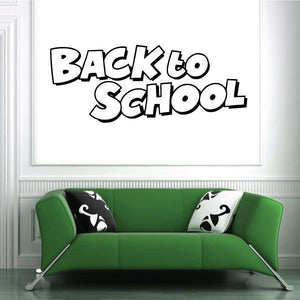 Vinyl wall decal with bold text 'BACK TO SCHOOL' in black and white