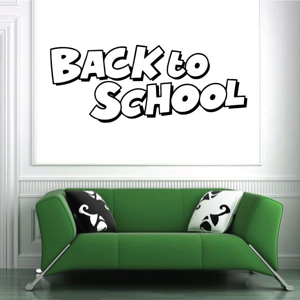 Vinyl wall decal with bold text 'BACK TO SCHOOL' in black and white