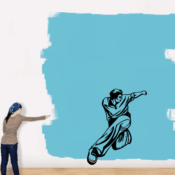 Backflip parkour decal with black silhouette of an acrobat doing a backflip jump