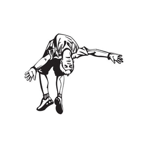 Parkour backflip decal with black line art of a forward-leaning athlete
