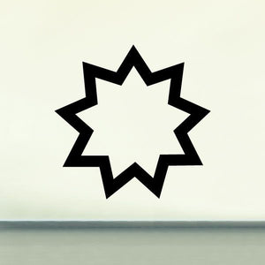 Bahai Faith nine-pointed star decal, black graphic with nine points