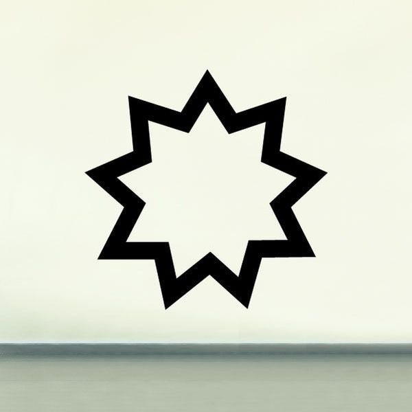 Bahai Faith nine-pointed star decal, black graphic with nine points