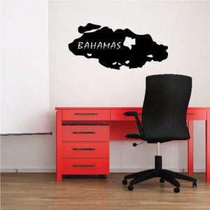 Black Bahamas map wall decal with BAHAMAS text and white island details
