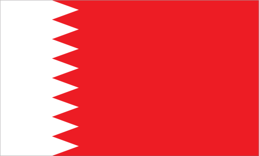 Bahrain flag sticker featuring a red field with a white serrated band