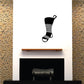 Black stocking wall decal with white band stripes and open toe