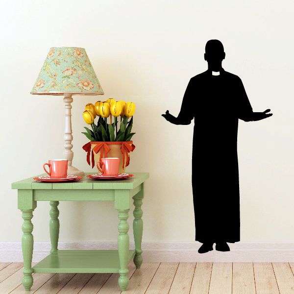 Black priest silhouette decal with open arms