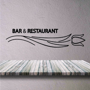Wall decal with black "BAR & RESTAURANT" text and stylized flame-and-swoosh graphic