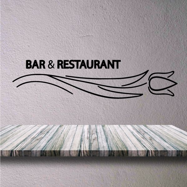 Wall decal with black "BAR & RESTAURANT" text and stylized flame-and-swoosh graphic