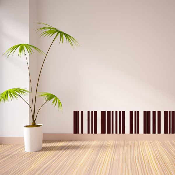 Horizontal barcode decal sticker with dark bars on light surface