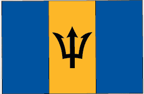 Barbados flag sticker, rectangular blue-and-yellow design with black trident