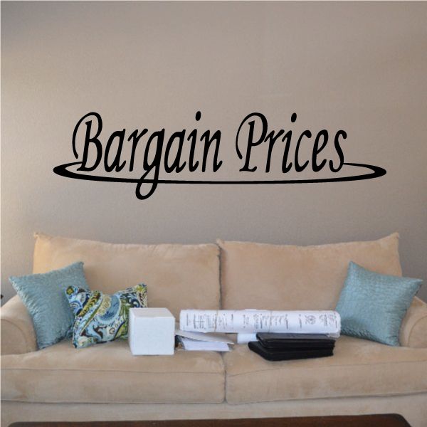 Vinyl wall decal with stylized text 'Bargain Prices'