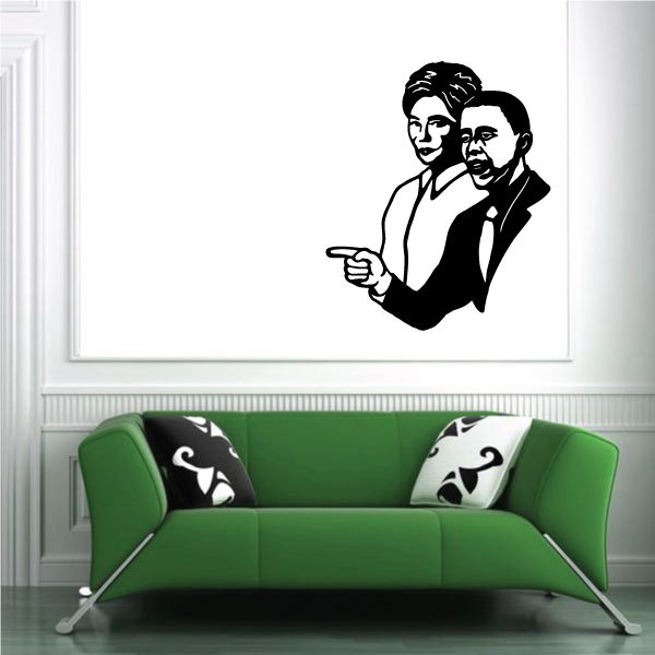 Political vinyl wall decal with black silhouettes of two leaders