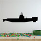 Black submarine decal silhouette, side view with conning tower and periscope