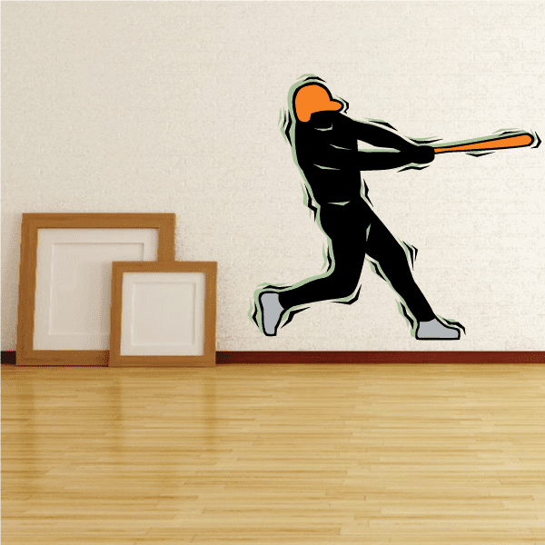 Black baseball batter extending bat printed sticker