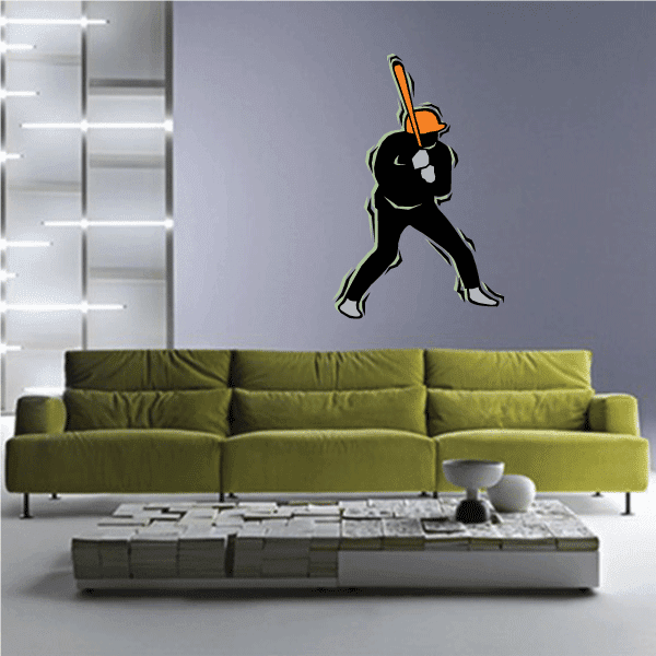Black baseball batter graphic wall sticker in batting stance with yellow bat