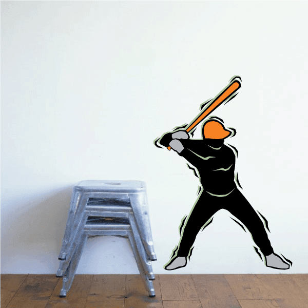 Batter raised-elbows printed sticker with black uniform and orange bat