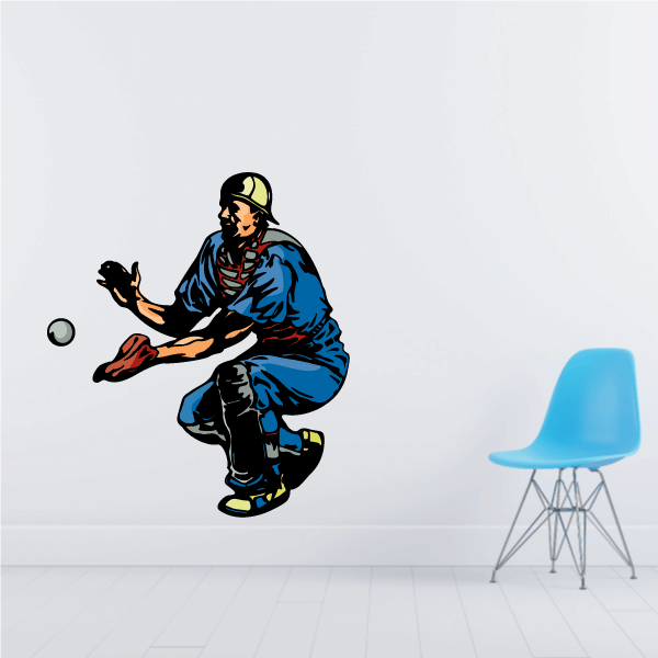 Baseball catcher reaching for airborne ball printed sticker