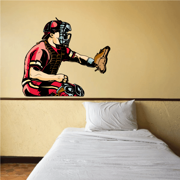 Red and black football catcher extending mitt printed wall sticker