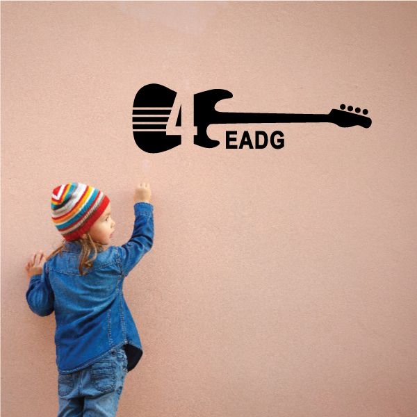 Bass guitar scale decal, black bass icon with EADG note letters