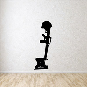 Black soldier silhouette decal holding a rifle, wall sticker outline