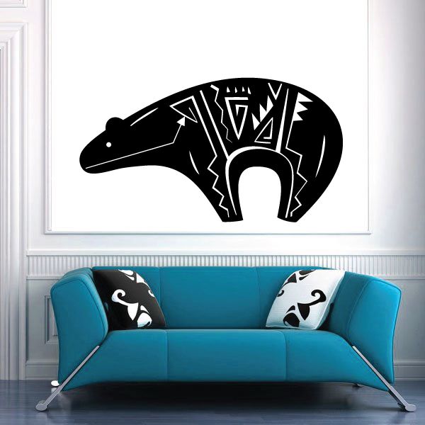 Bear southwestern decal with black silhouette and white geometric line art