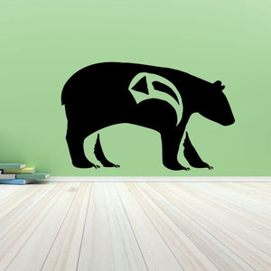 Native-style bear wall decal, black silhouette with light southwestern pattern