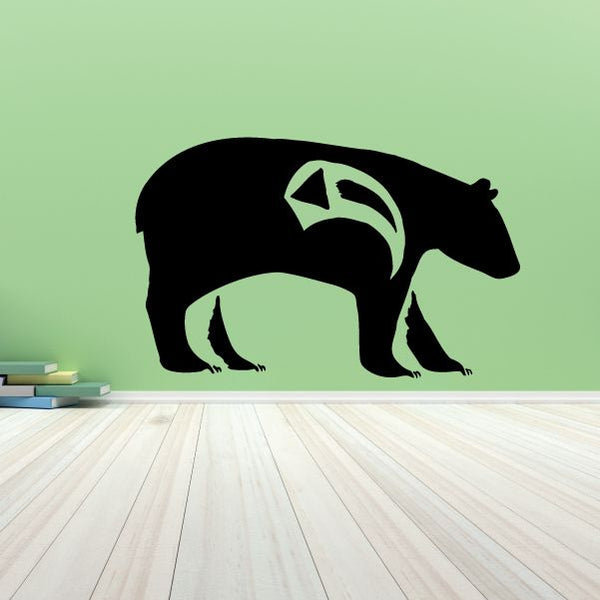 Native-style bear wall decal, black silhouette with light southwestern pattern