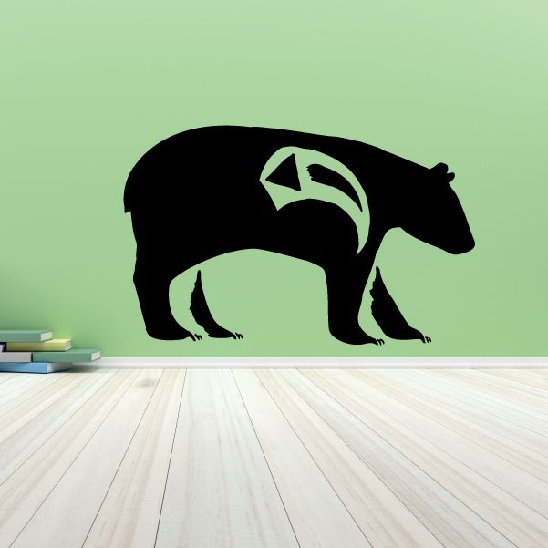 Native-style bear wall decal, black silhouette with light southwestern pattern