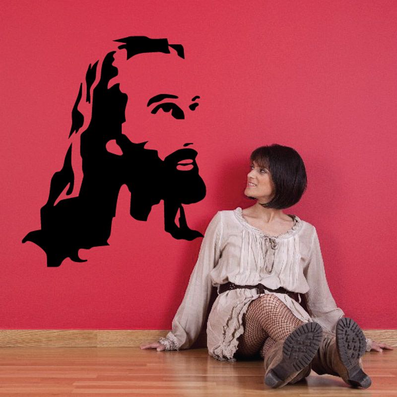 Bearded Jesus head decal, bold black silhouette profile with beard.