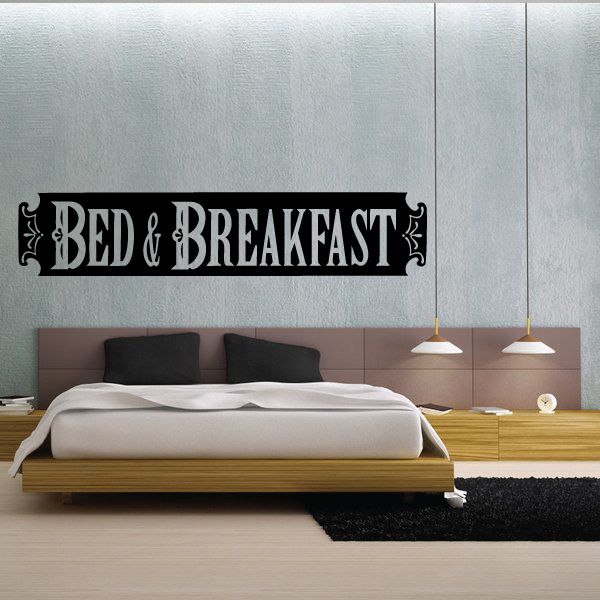Bed and breakfast wall decal, ornate black BED & BREAKFAST lettering