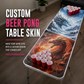 Vinyl beer pong table skin sticker with dragon wave artwork and red cups layout