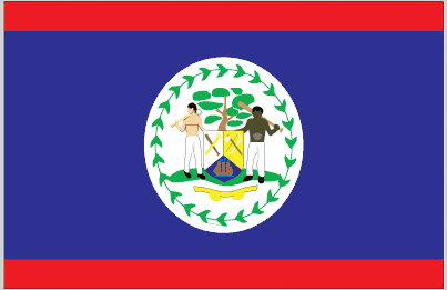 Belize flag sticker with circular coat of arms centered on blue-red flag