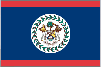 Belize flag sticker with red, blue stripes and circular coat of arms emblem