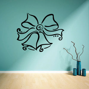 Black outlined holiday wall decal with decorative flower and curled ribbon tails