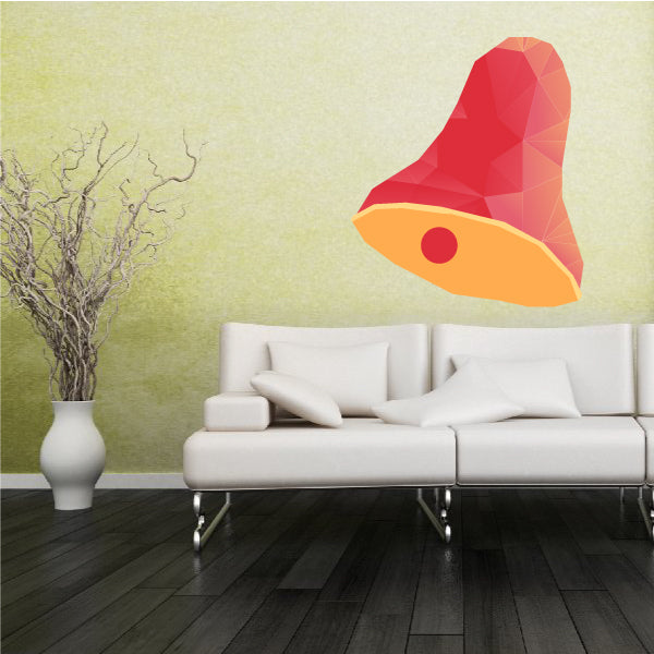 Red faceted Christmas bell sticker with golden rim and red circular detail