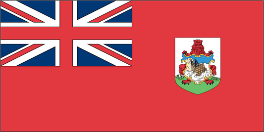 Bermuda flag sticker with Union Jack in corner and Bermuda coat of arms on red field