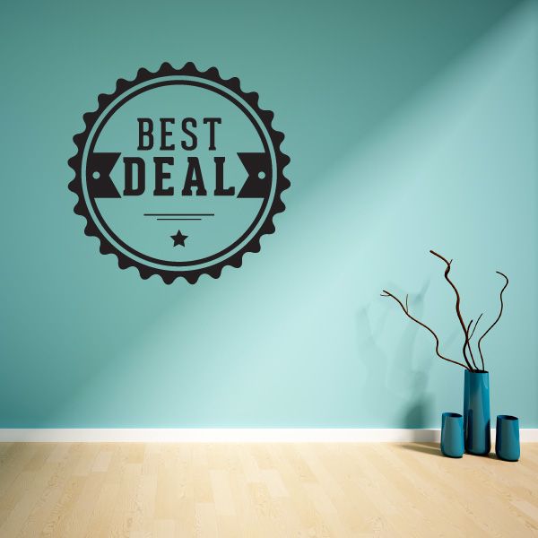 Round vinyl wall decal: 'BEST DEAL' lettering with star