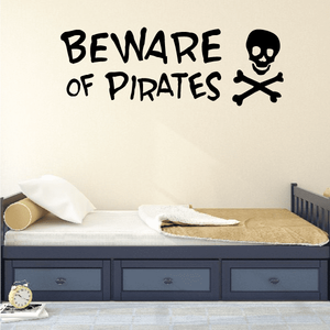 Beware of Pirates wall decal with skull and crossbones