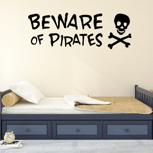 Beware of Pirates wall decal with skull and crossbones