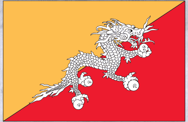 Bhutan flag sticker with white dragon on red and yellow background