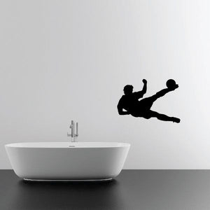 Bicycle kick soccer player vinyl decal, black silhouette