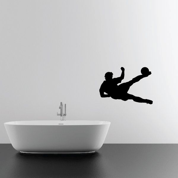 Bicycle kick soccer player vinyl decal, black silhouette