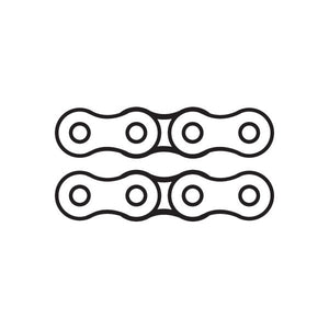 Bicycle chain link decal, two black outlined links with circular holes